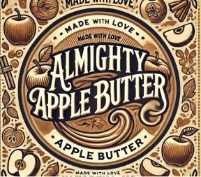 A jar of apple butter on a green background.