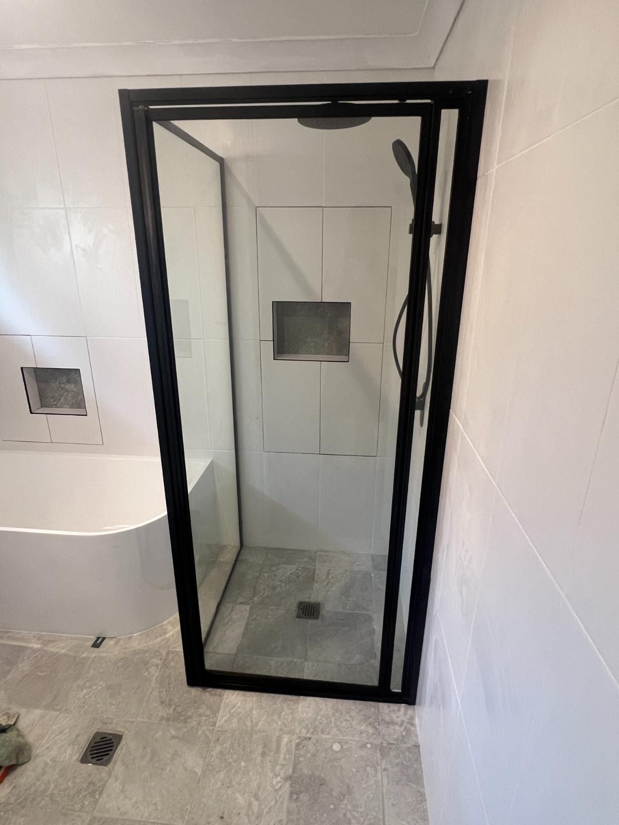 A Bathroom With A Walk In Shower And A Bathtub — Glass 24/7 In Taree, NSW