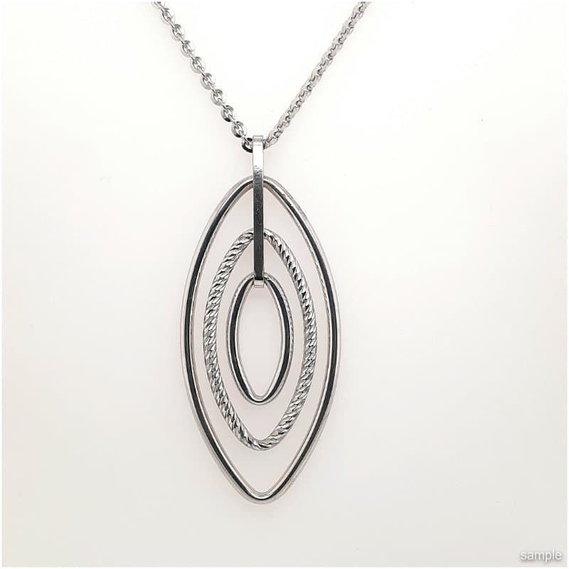Silver pendant necklace with three oval shapes.