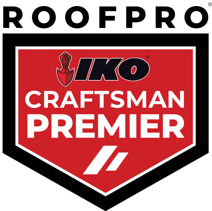 Roofpro Craftsman Premier logo: a black and red shield inside a circle.