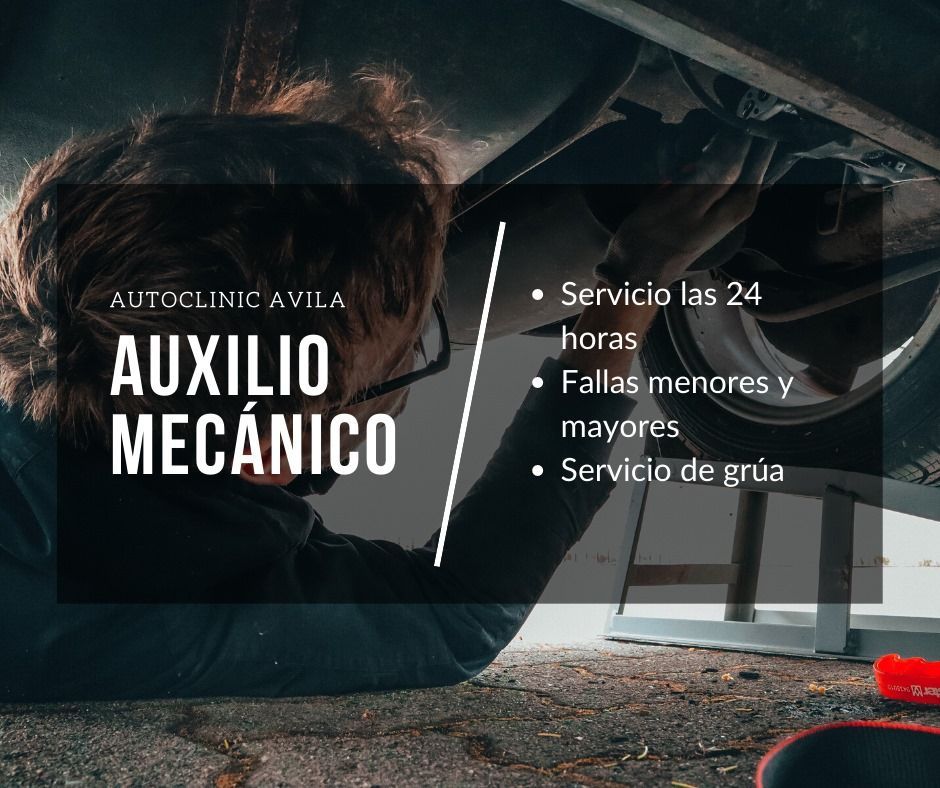 En este anuncio de Autoclinic Avila, que ofrece servicios de asistencia mecánica y remolque las 24 horas