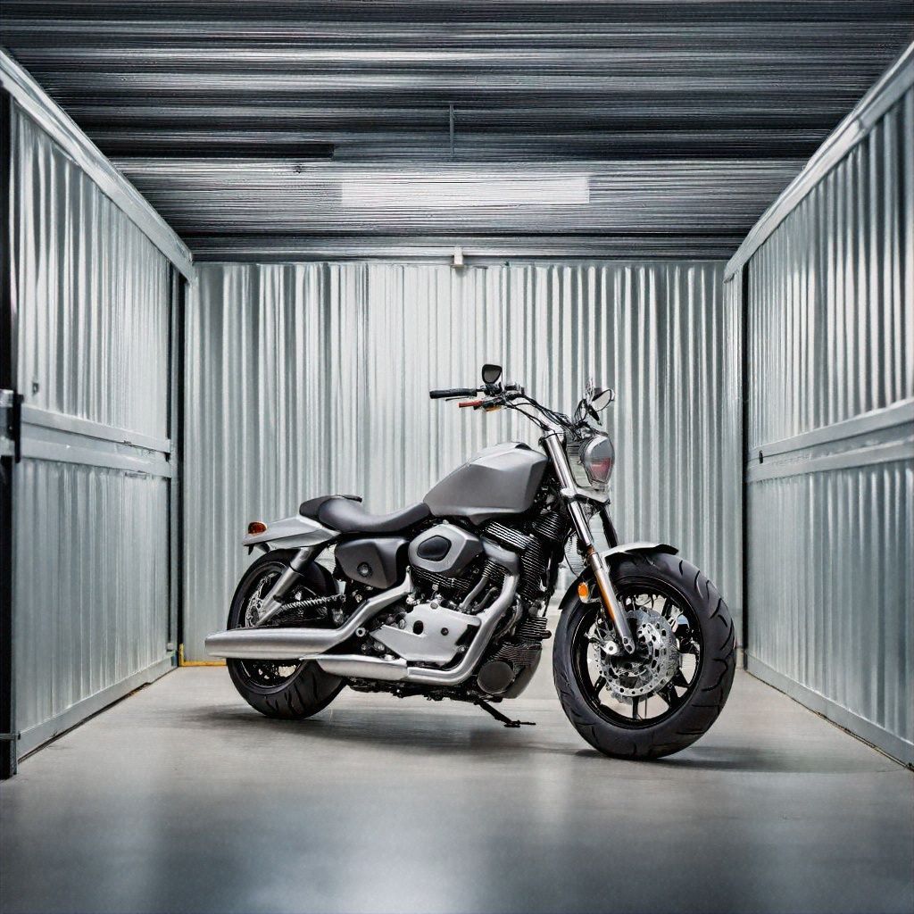 A motorcycle is parked in a garage.