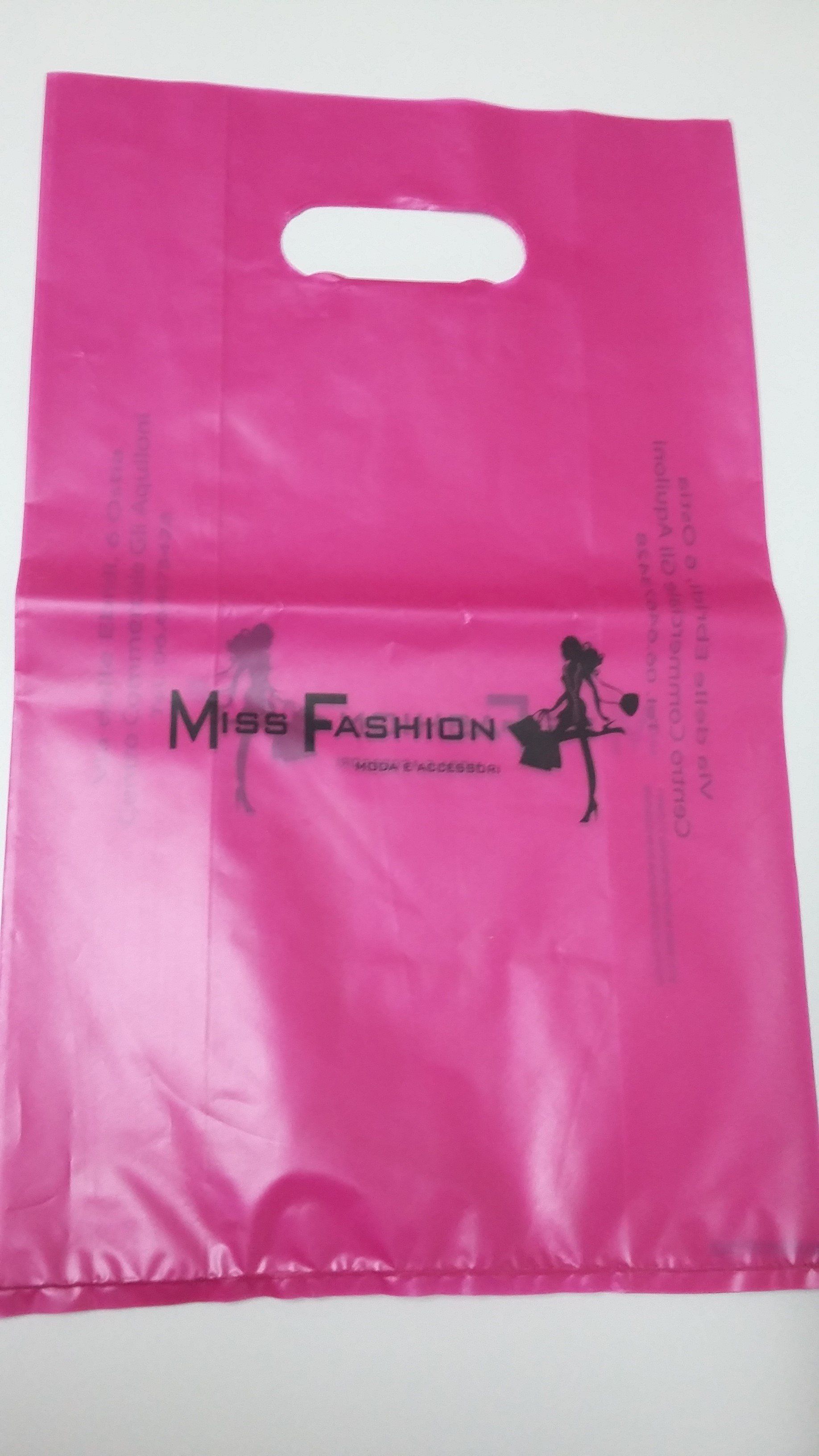 busta in plastica biocompostabile rosa con logo aziendale