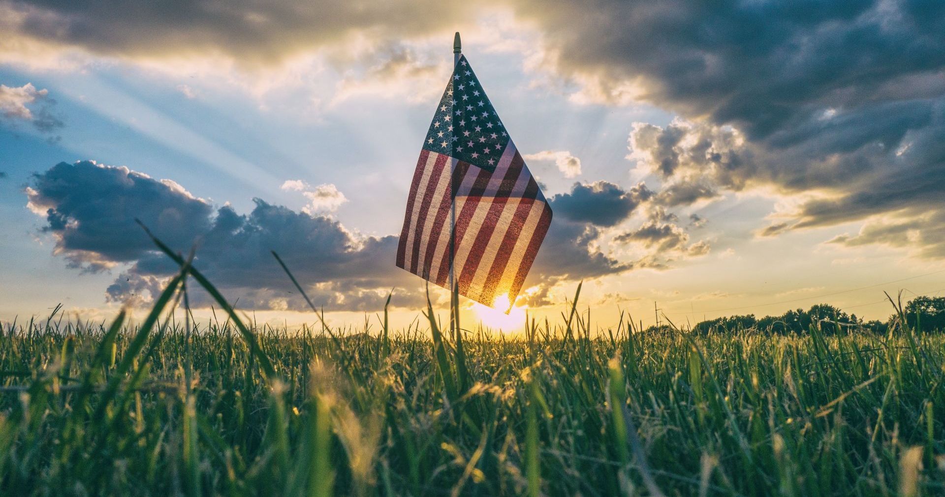 american flag in a field