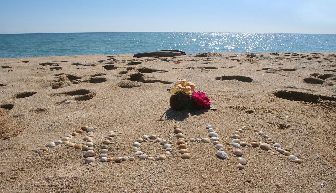 aloha written with shells in the sand
