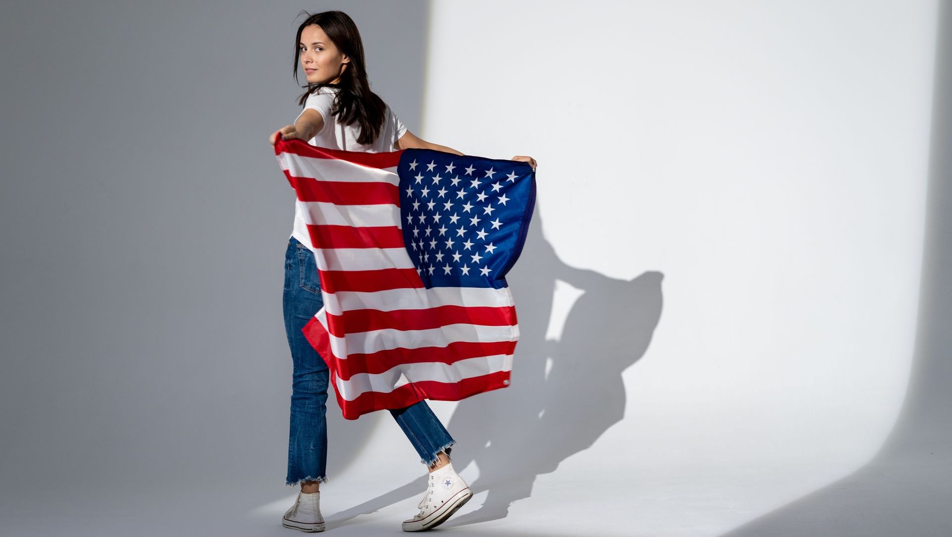 woman with american flag