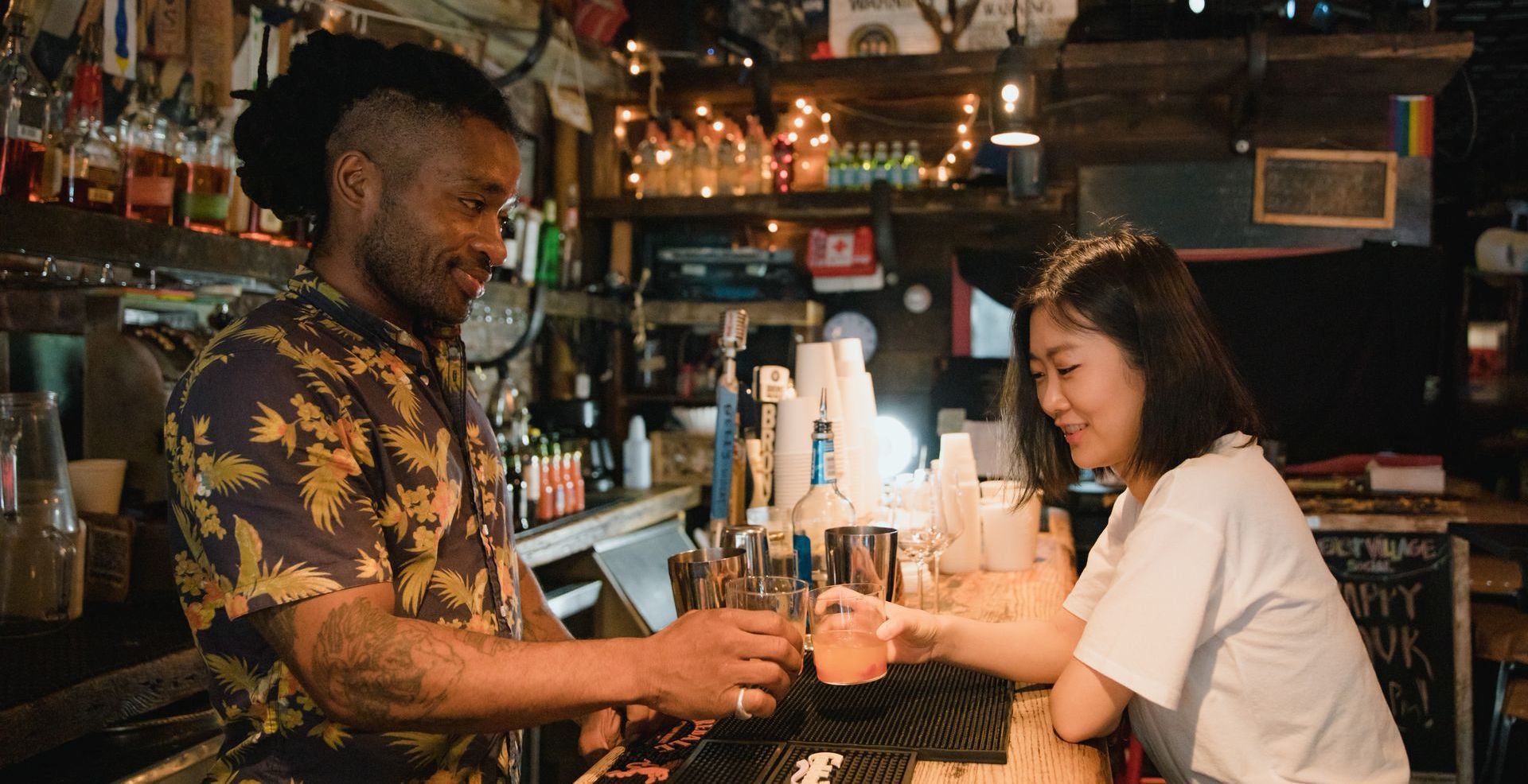 man and woman in bar