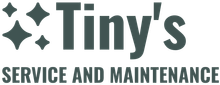 Logo of Tiny's Service and Maintenance with dark teal sparkle icons to the left of the name.