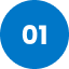 A white number 01 centered inside a solid blue circle.