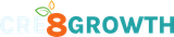 CRE8GROWTH logo with light blue text, orange “8,” and a green leaf above the letters