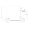 A black and white drawing of a delivery truck on a white background.