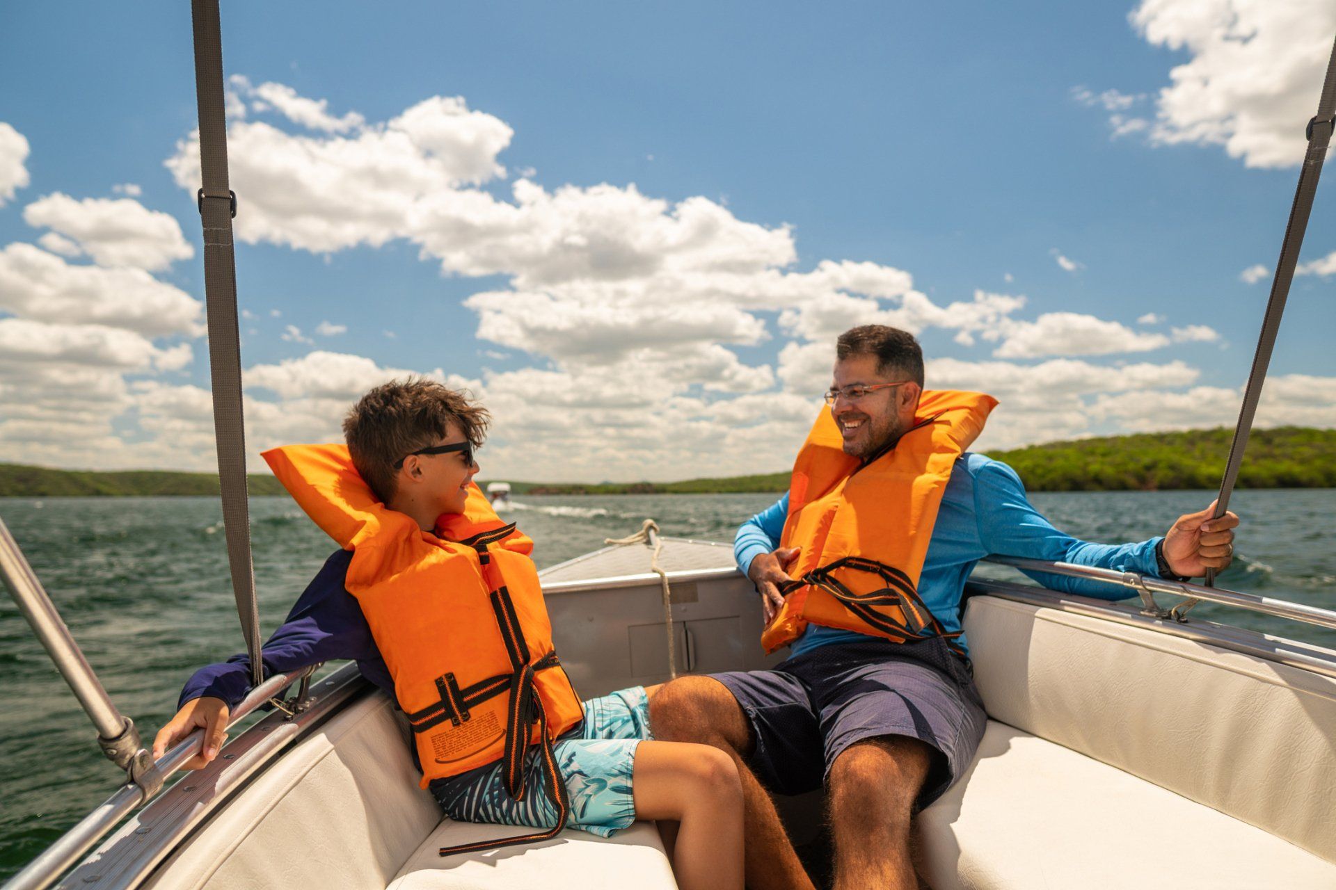 Father And Son Enjoying Speedboat Ride — Rainier, OR — Scipio's Goble Landing