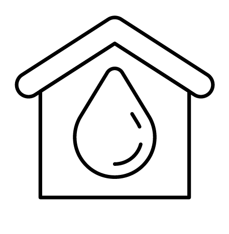 A house with a drop of water inside of it.