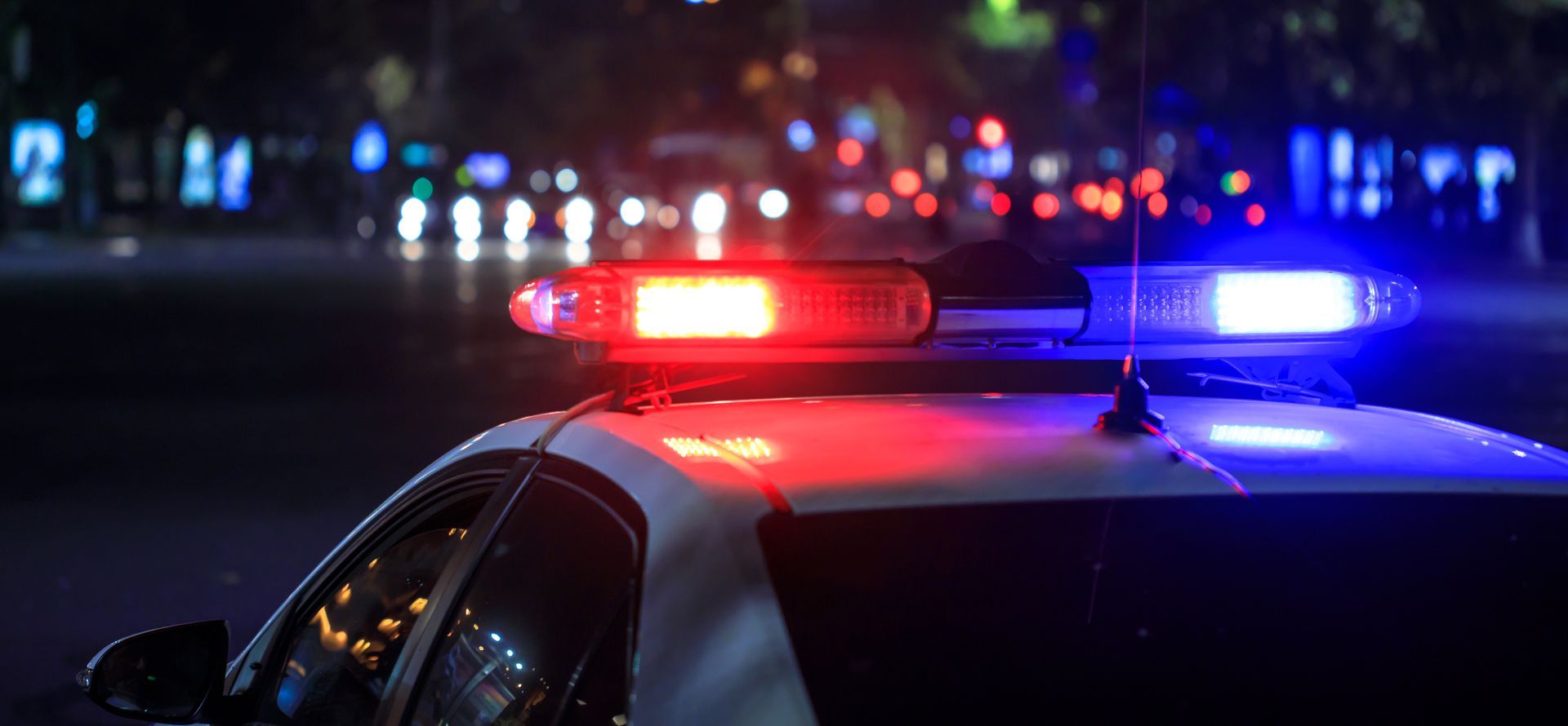 Police lights at night in the city