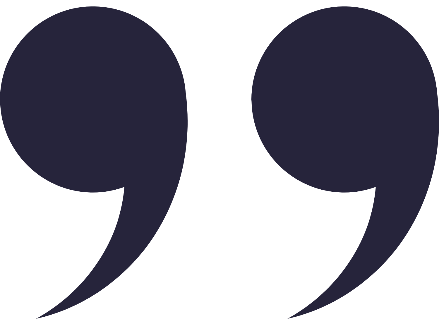 A pair of black commas on a white background.