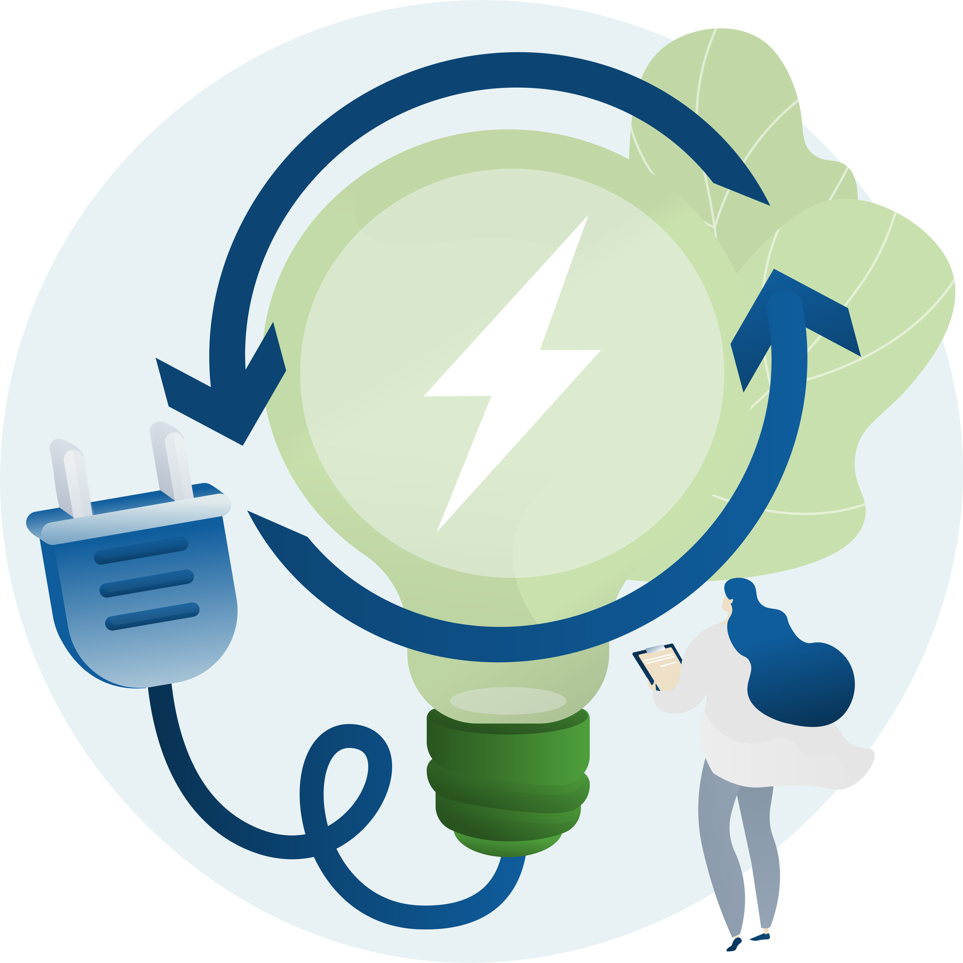 Team working on a laptop with a large lightbulb, charts, and money; a rocket ship flies up.