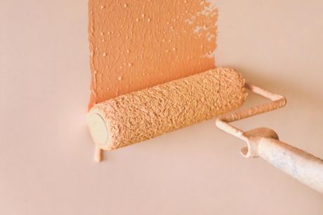 painting the wall using roller brush