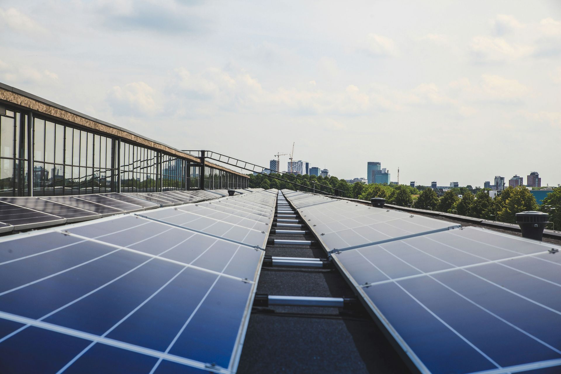 an aerial view of solar panels