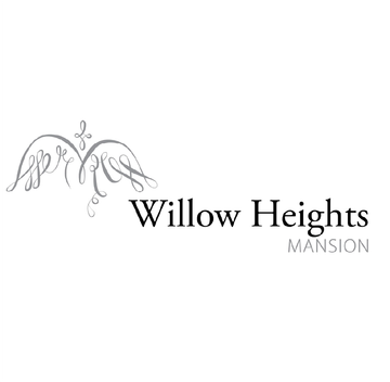 The logo for willow heights mansion is black and white.