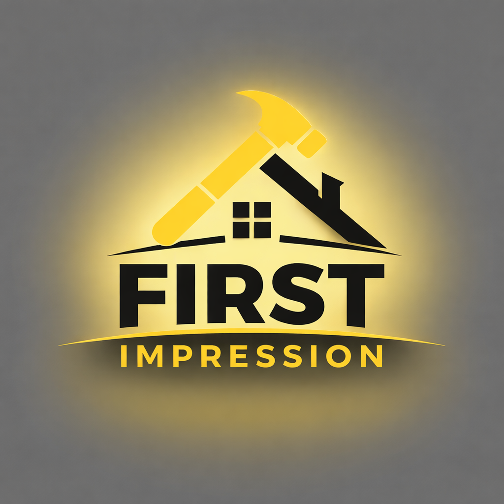 Logo with a yellow hammer over a black and yellow house silhouette. 