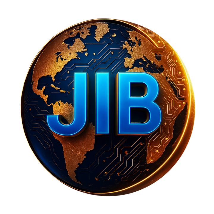 A gold globe with the word jib on it