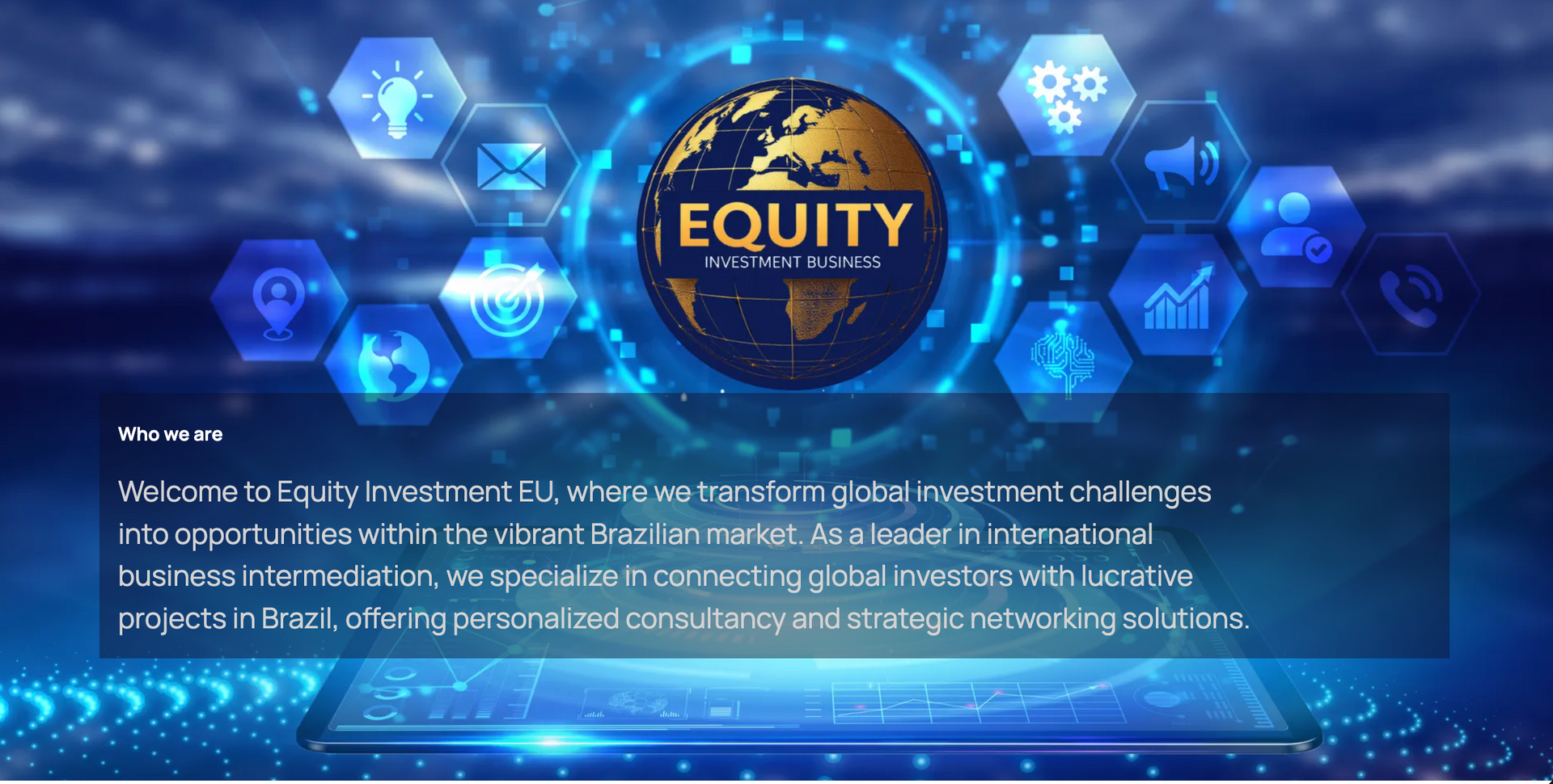 A computer screen with a globe and the word equity on it.