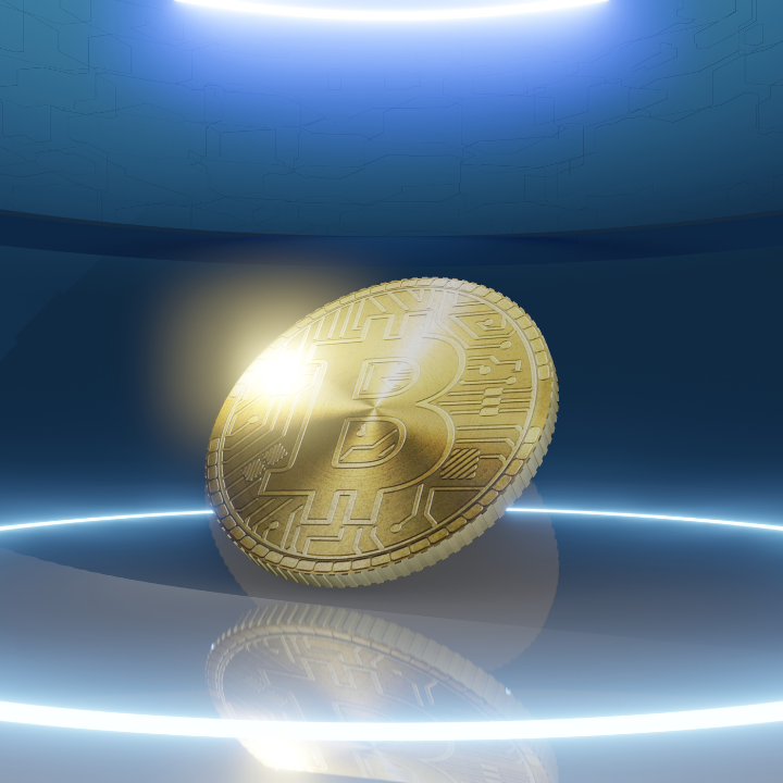 A gold coin with the letter b on it