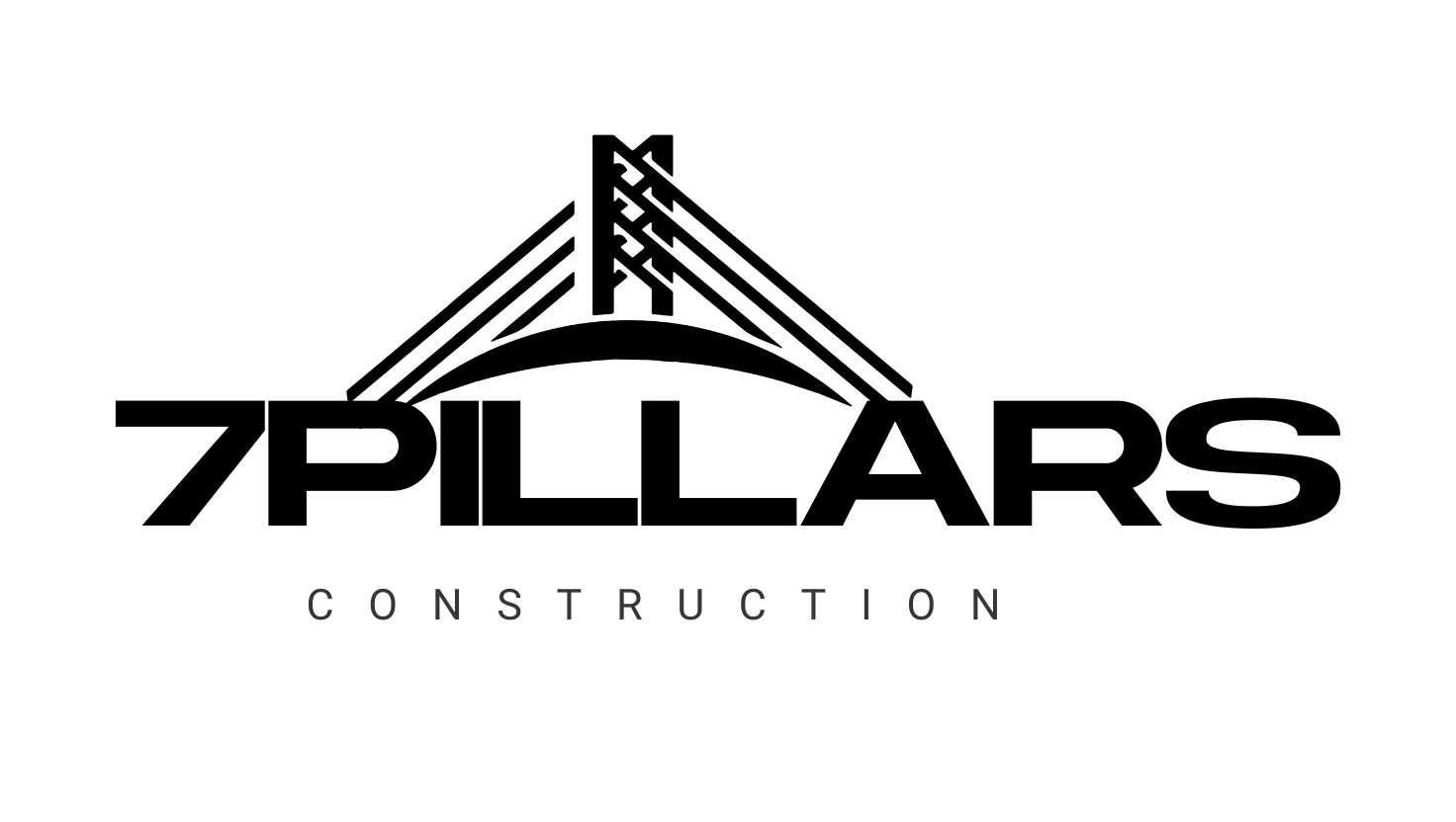 Logo of 7 Pillars Construction: text and stylized bridge with seven vertical lines.
