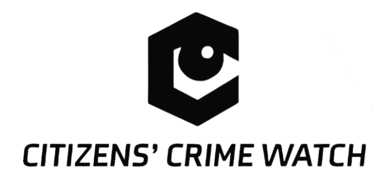 Citizens' Crime Watch logo: a stylized eye inside a black hexagon, with text below.
