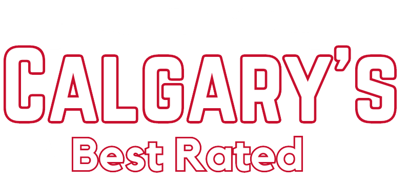 The calgary 's best rated logo is red and white on a white background.