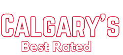 The calgary 's best rated logo is red and white on a white background.