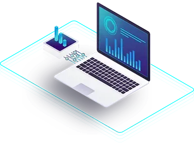 Cartoon image of a laptop plugged into a device that looks like its running diagnostics
