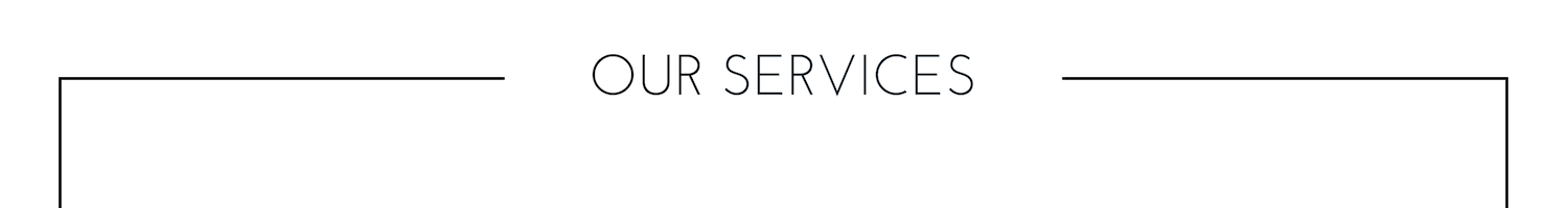 “OUR SERVICES” heading in a thin gray banner with horizontal lines on a white background