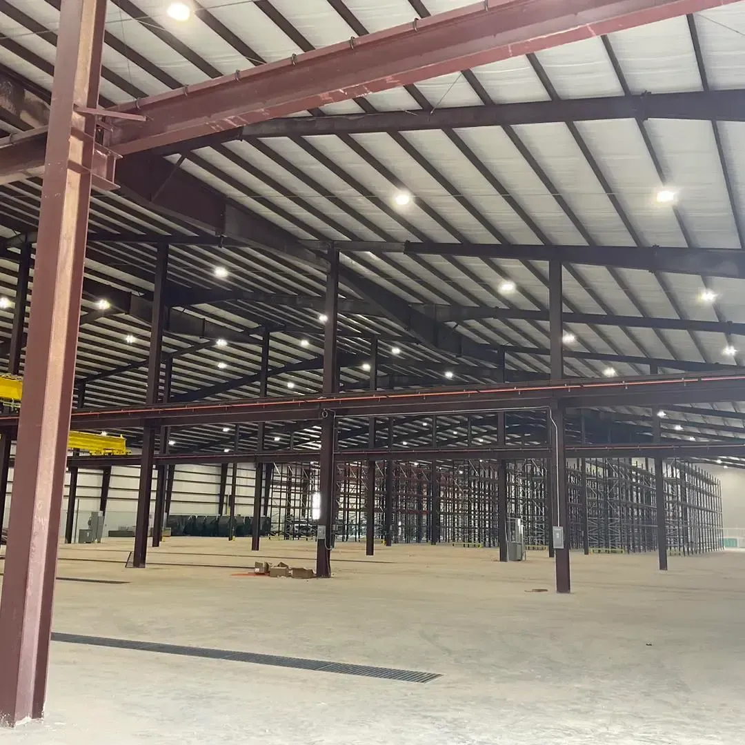 The inside of a large warehouse with a lot of shelves