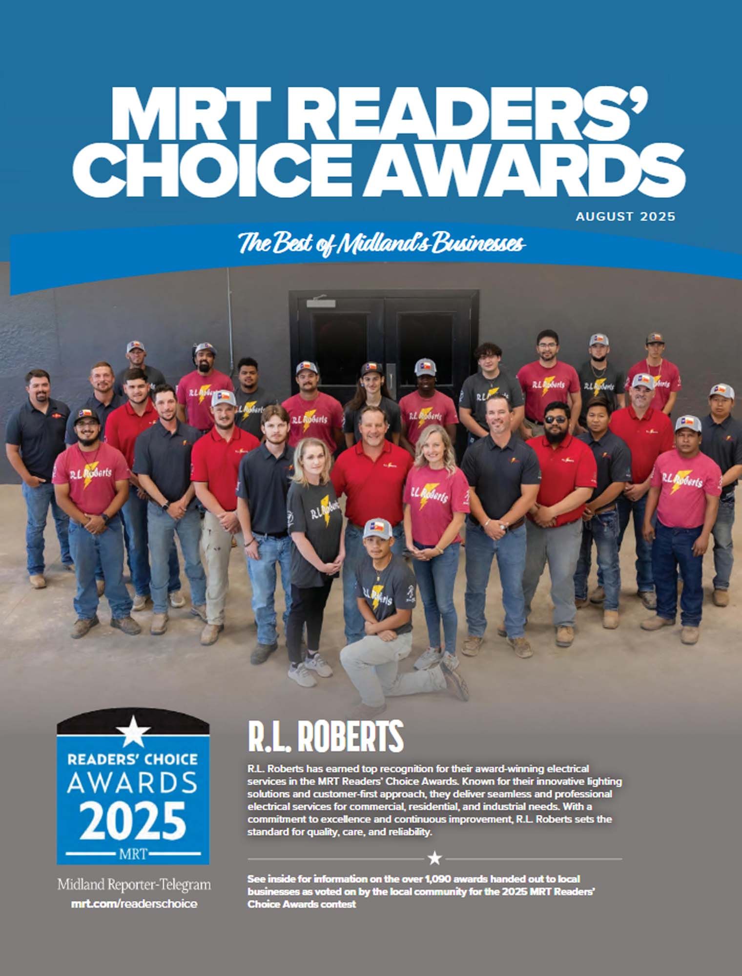 MRT Readers' Choice Awards 2025 cover: group of employees with R.L. Roberts logo.