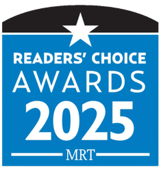 Readers' Choice Awards 2025 logo with a star on top and blue background.
