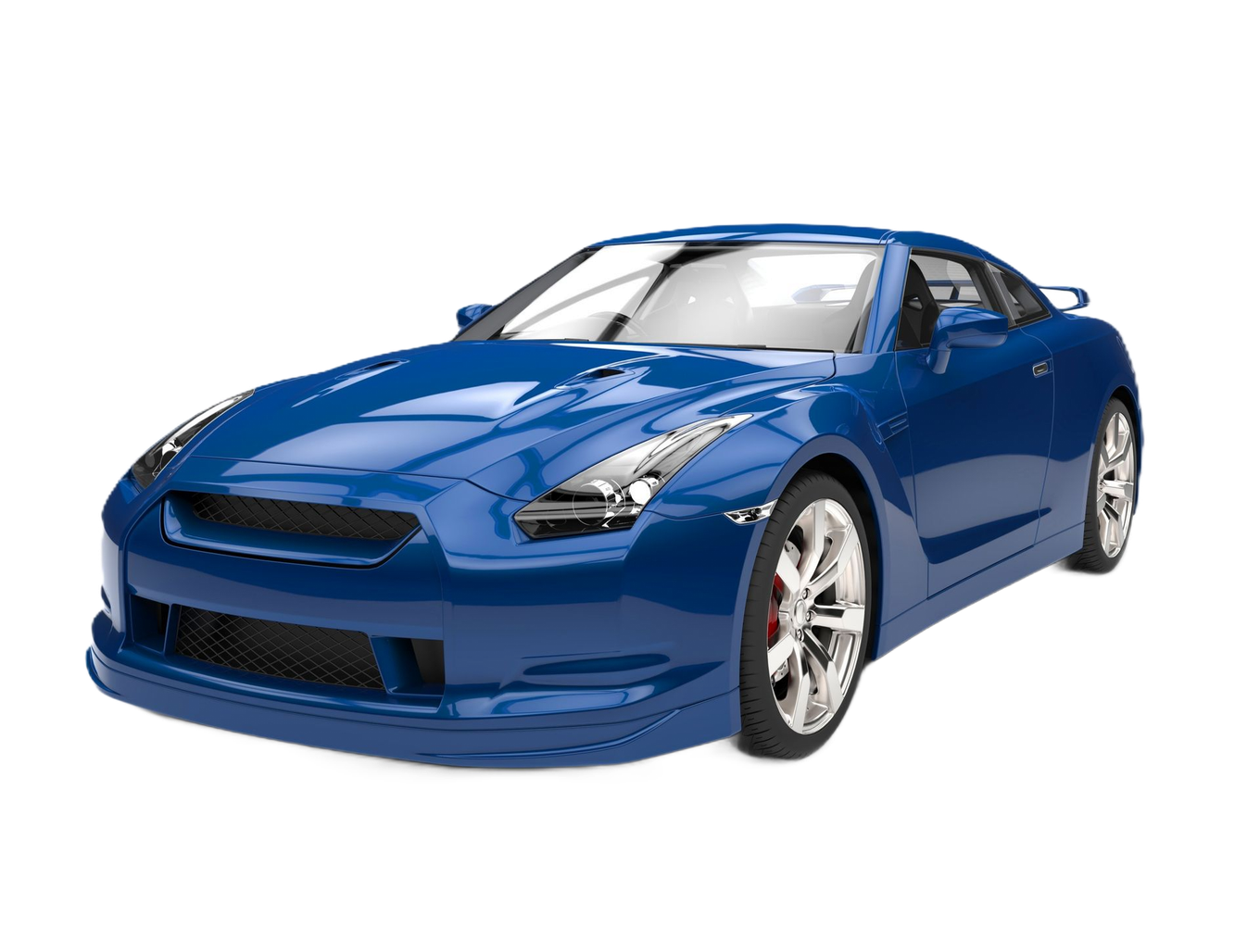 A blue hatchback car positioned at a three-quarter angle against a white background.
