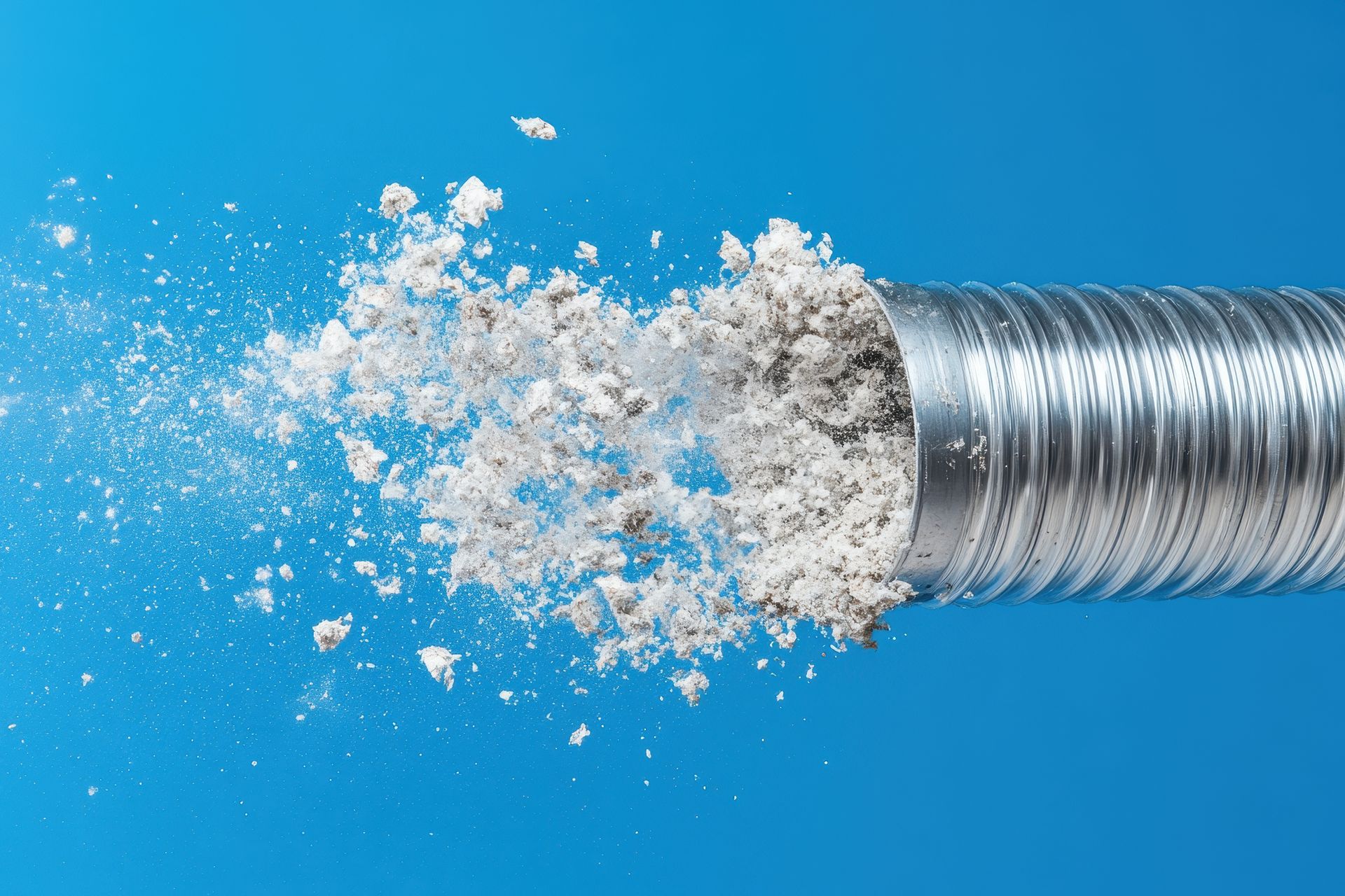 Dirty dryer vent hose filled with lint, coiled in a white bin, near a washing machine.