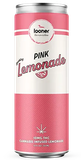 Pink lemonade can with cannabis infusion branding; pink and white colors.