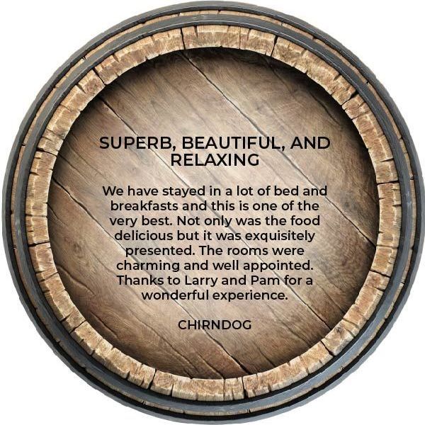 A wooden barrel with the words superb beautiful and relaxing on it