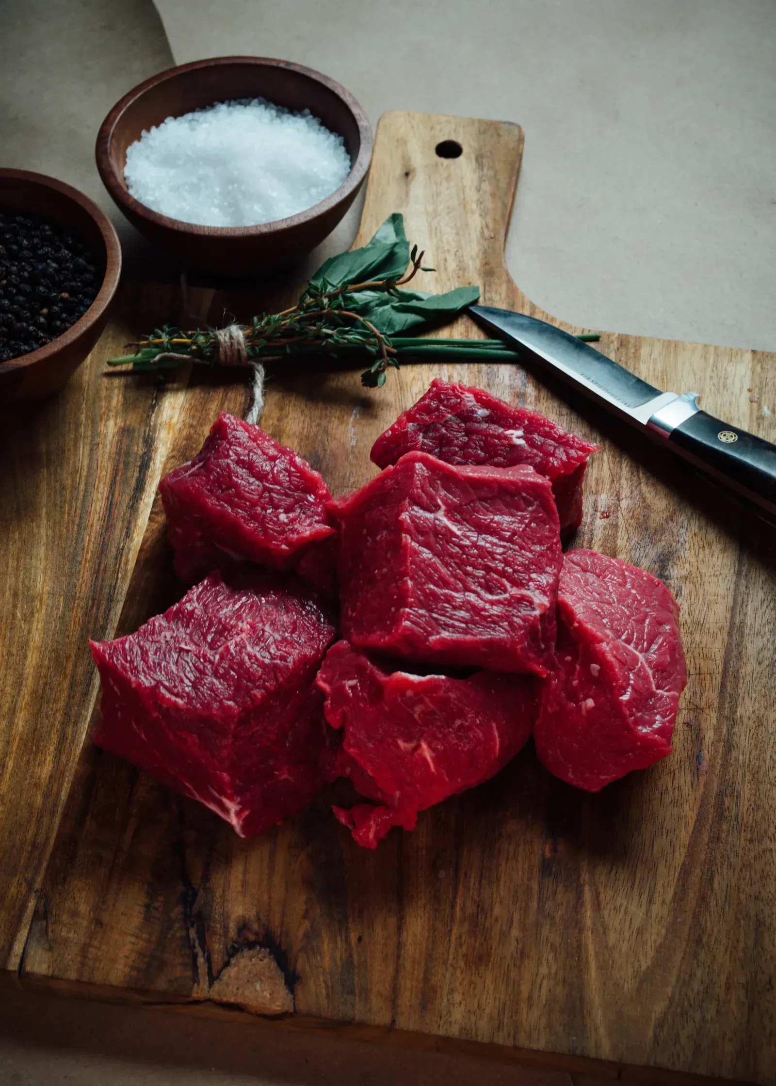 Dry-aged beef from Thomas Cattle & Catering ready for cooking.