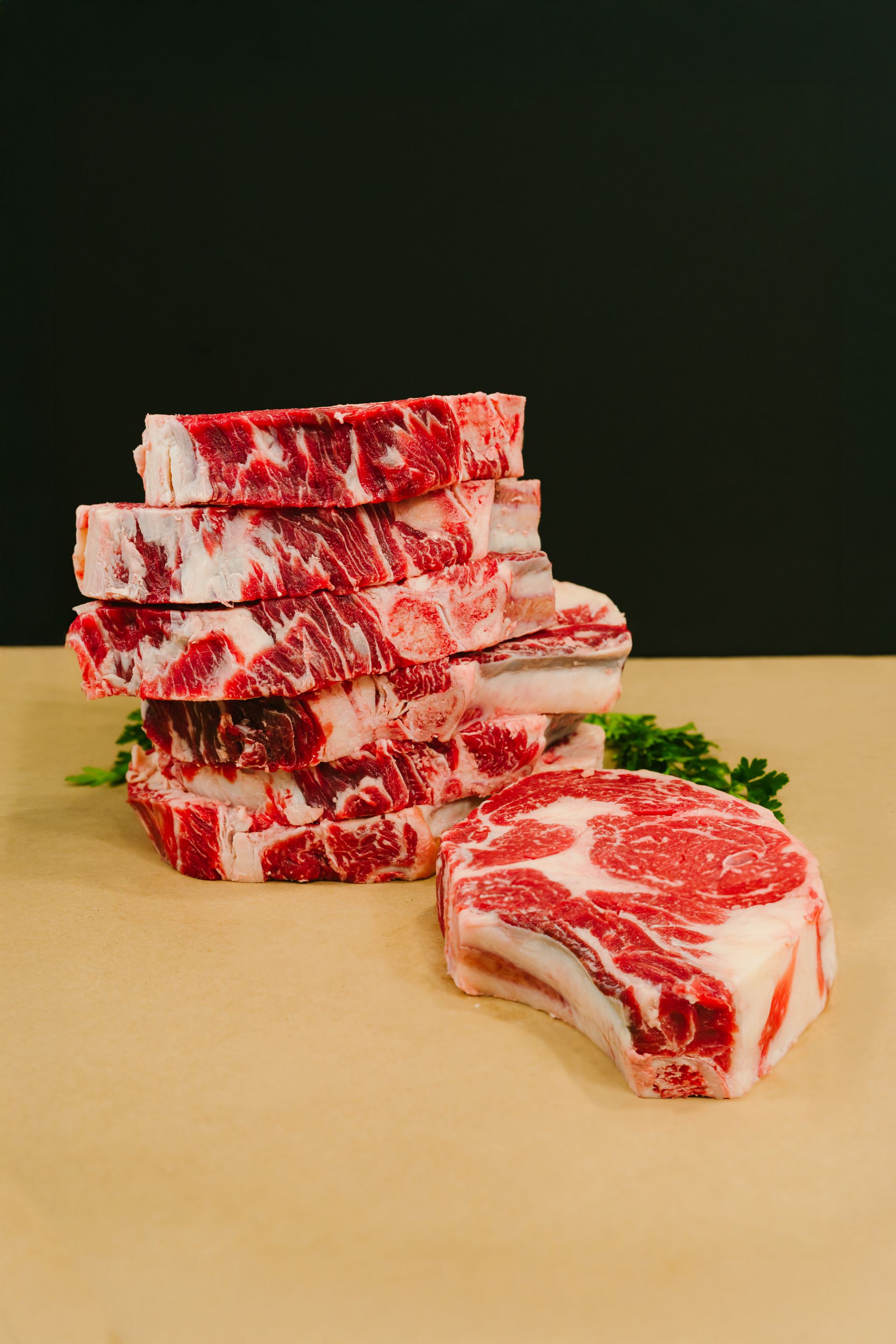 Thomas Cattle Houston prime ribeye steak cut display