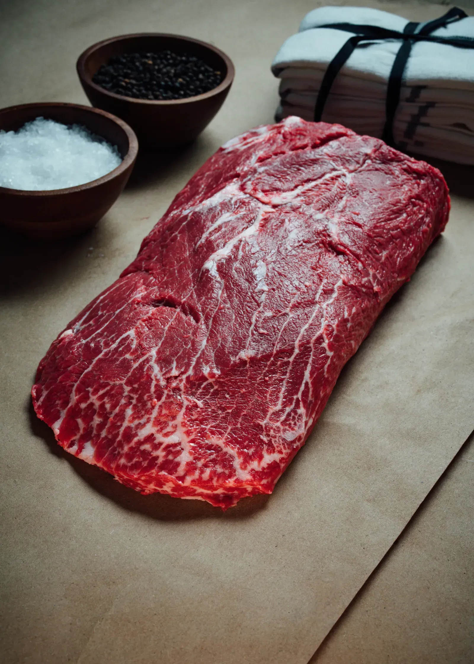 Texas farm beef steak ready for grilling and cooking.