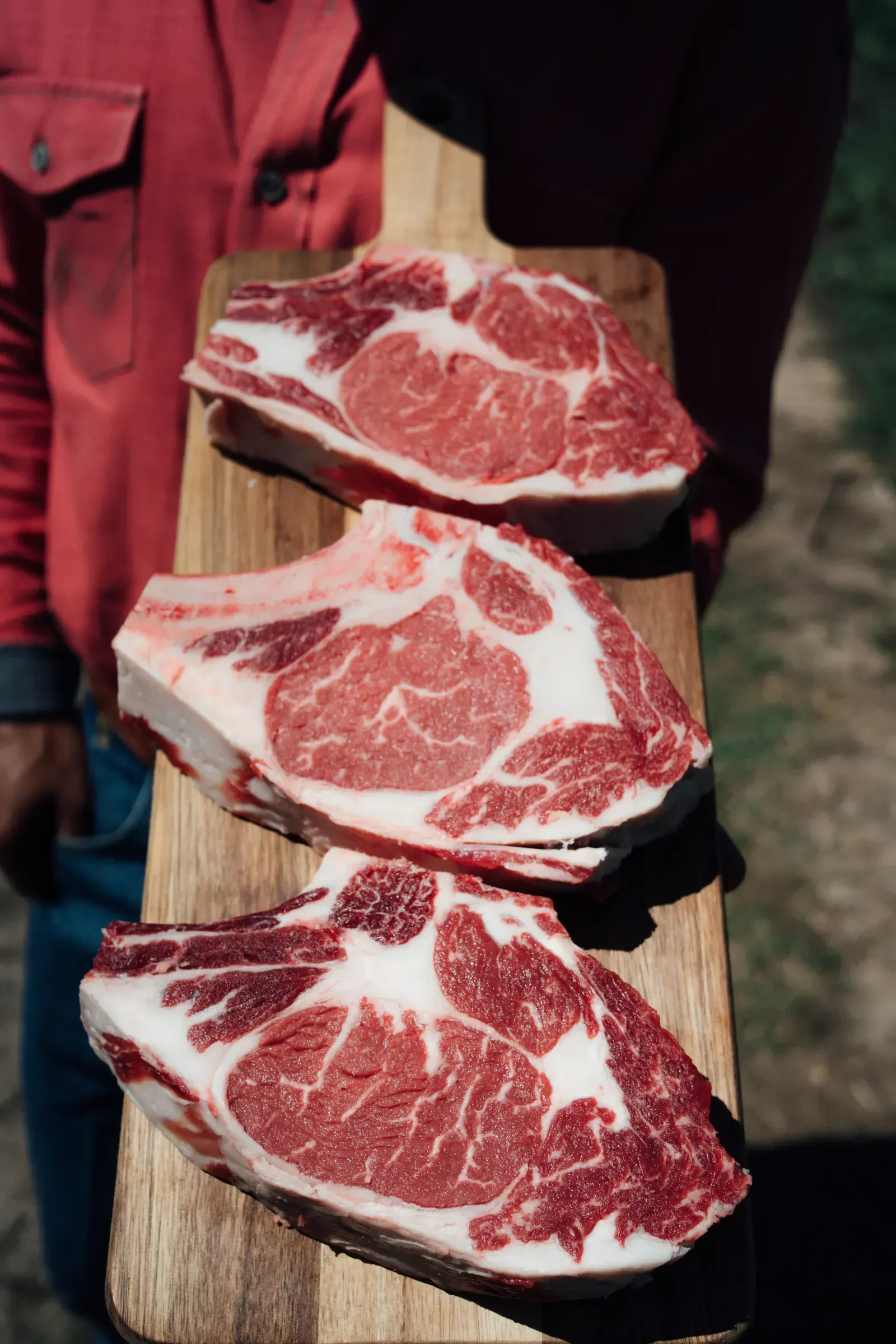 Freshly sliced Angus beef cut from local Houston ranch.