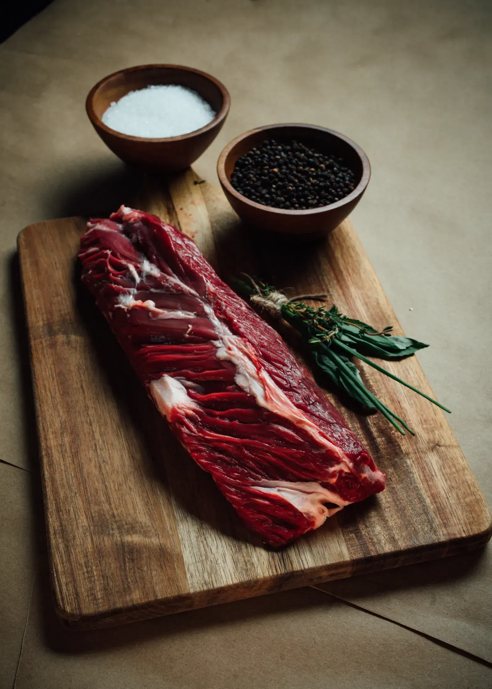 Texas farm-to-table beef slice with rich marbling from Thomas Cattle & Catering cattle.