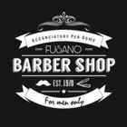 Logo in bianco e nero per il barbiere di Fusano, con nastri e le scritte 