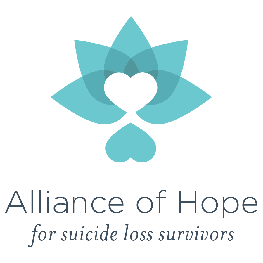 Logo for Alliance of Hope: A turquoise lotus flower with a heart-shaped center, above the text