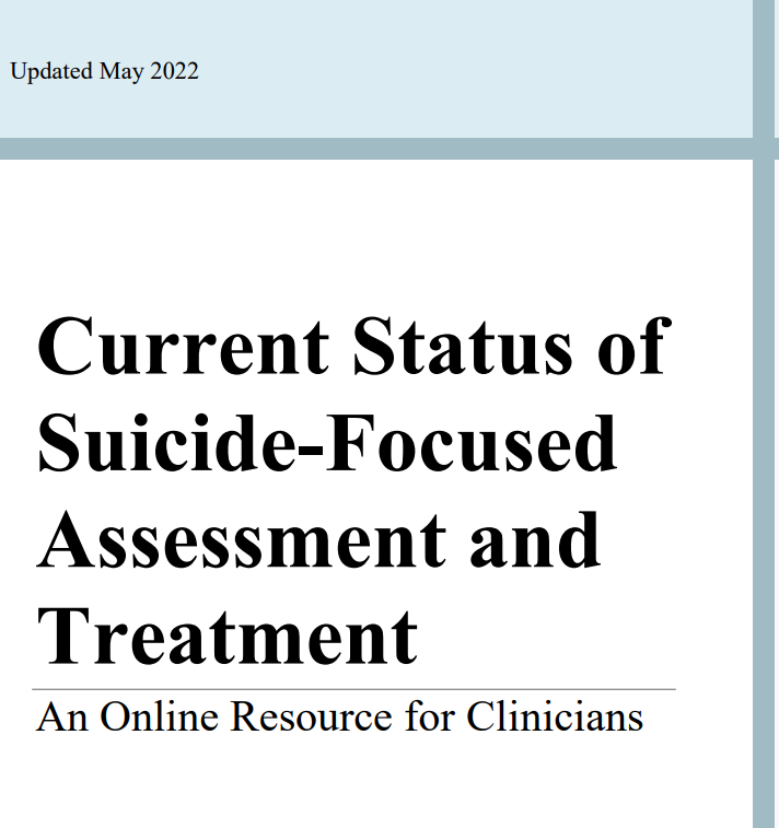 Cover of a resource for clinicians about suicide-focused assessment and treatment. Title reads