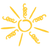 Yellow cartoon sun with radiating rays.