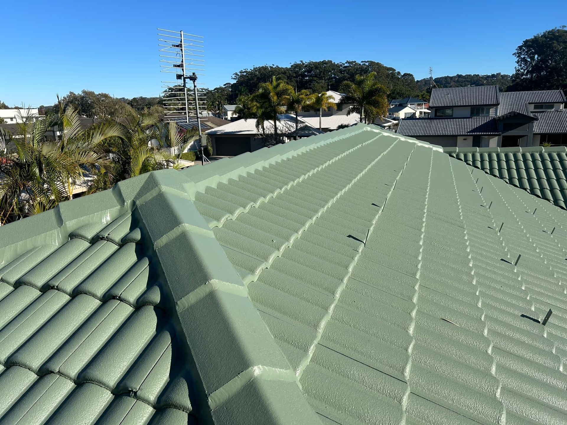 Green Tiled Roof — Over the Top Roofing Specialists in Kunda Park, QLD